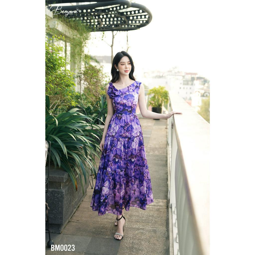Đầm Xòe Maxi Vải Tơ Tằm Óng Ngọc Trai Venus Dress cao cấp, màu tím đẹp sang trọng - BM0048