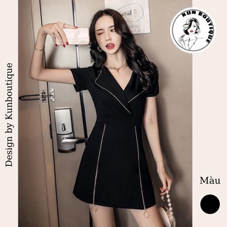 Set đồ đầm đen ngắn kéo khóa xẻ tà cổ vest - quần short ôm cá tính sành điệu (Ms D10)
