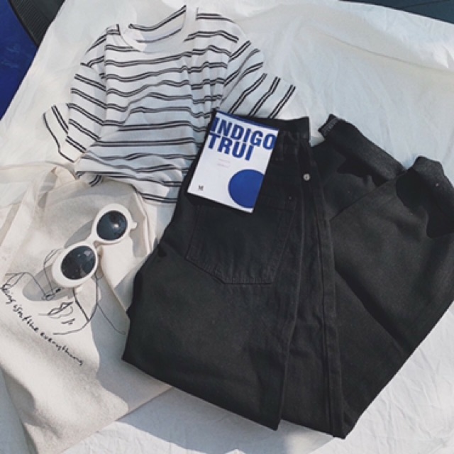 Quần baggy jean đen Domi 094 rách cơ bản hình thật ảnh sàn