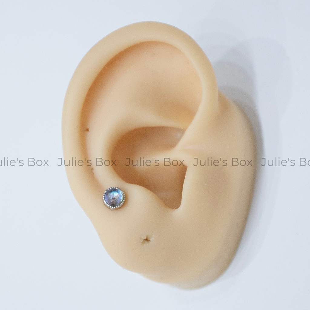 [1 CHIẾC] Khuyên Tai Đá AB Ánh Tím Tròn Màu Bạc Unisex Titanium Không Gỉ Không Ngứa Không Đen julies box 66