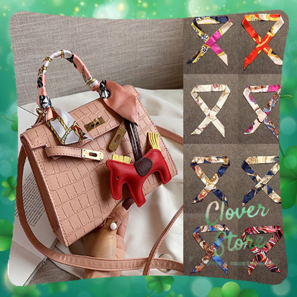 Khăn lụa satin dài trang trí túi xách đeo tay cổ áo sơ mi