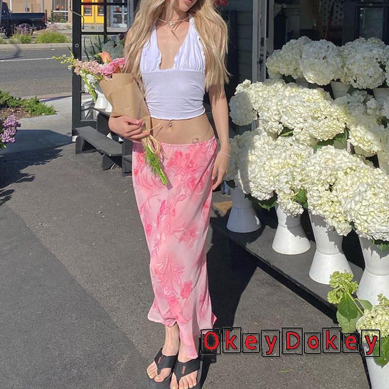 Chân Váy Suông Lưng Thấp Dáng Rộng In Hoa Thời Trang Thu Hè Cho Nữ y2k