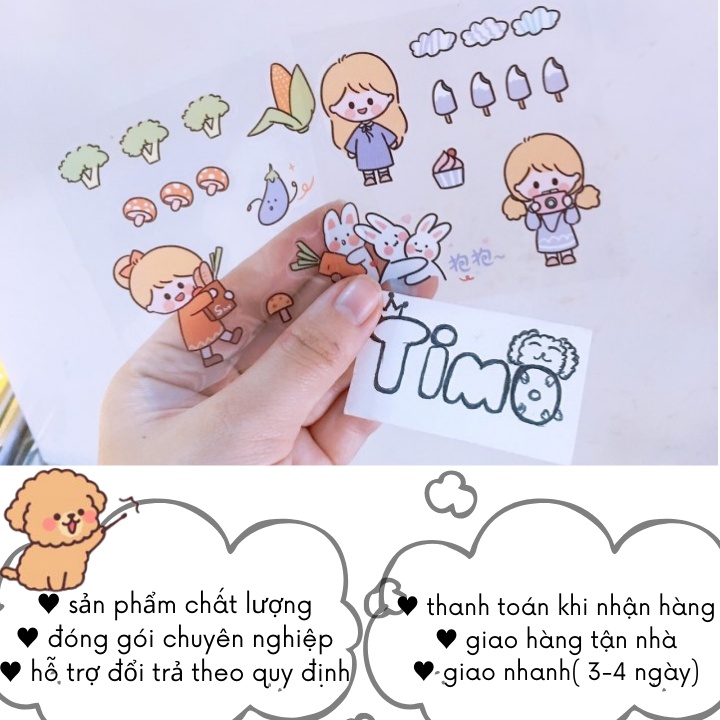 Sticker cute set 6 tấm nhãn dán anime trang trí sổ tay decor bullet journal ST1