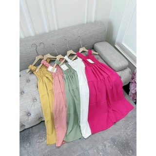Đầm maxi nhún bản to 3 tầng