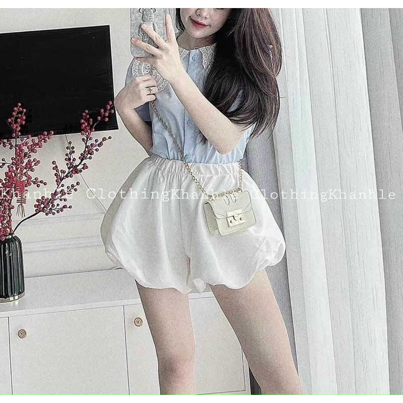 ‼️set áo cổ sen ren + quần sọt