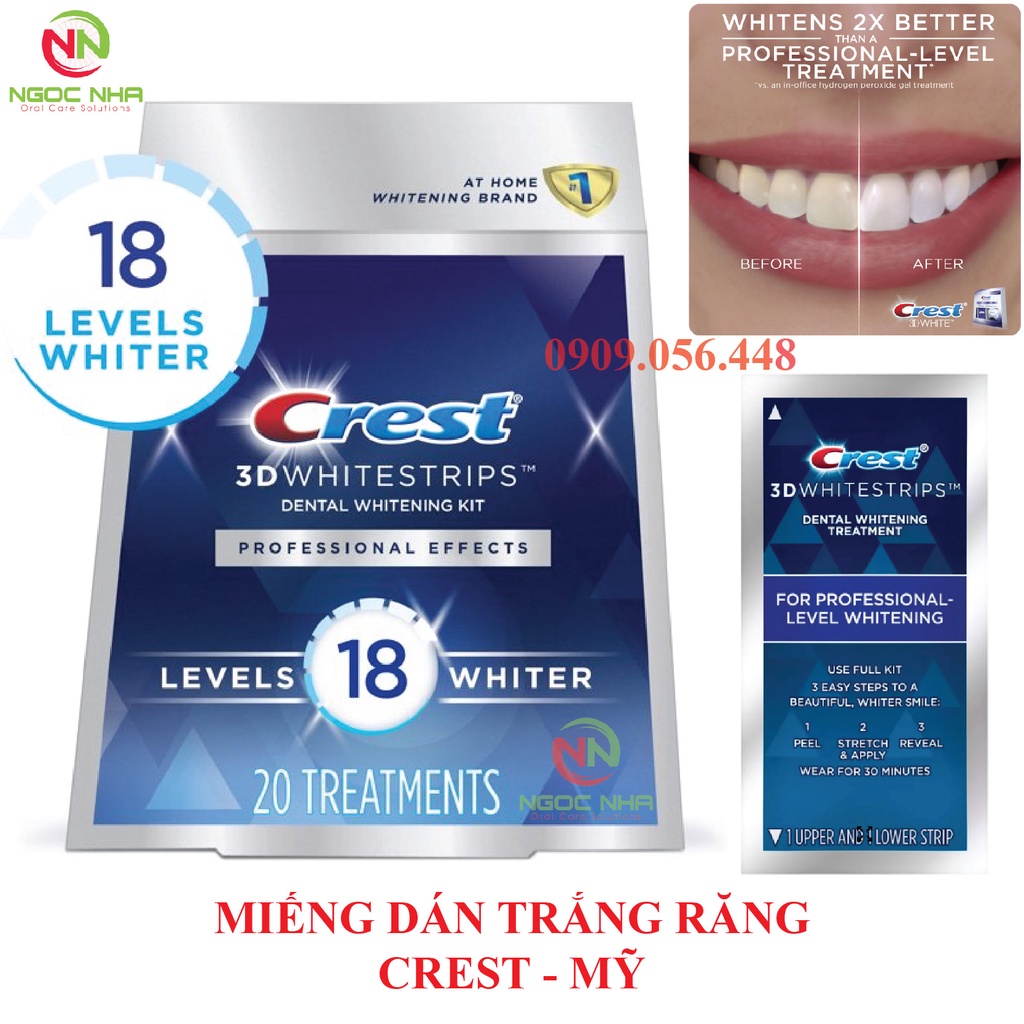 Miếng dán trắng răng Crest 3D Whitestrips/ Mỹ