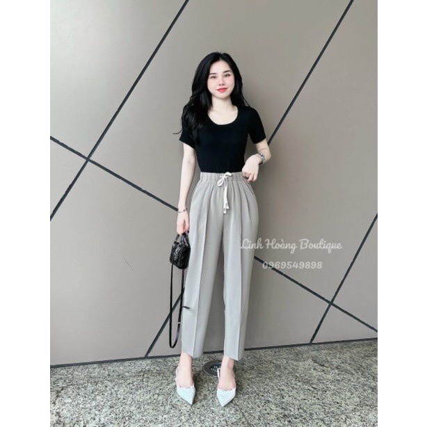 Quần baggy nữ vải ruby cạp chun lung cao có dây rút mã mới thời trang nữ-mã 148