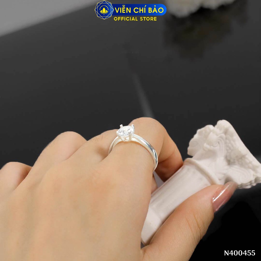 Nhẫn bạc nữ đính đá 4 chấu New chất liệu bạc 925 thời trang phụ kiện trang sức Viễn Chí Bảo N400455