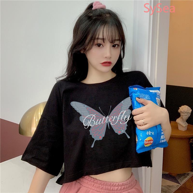 Áo croptop tay ngắn thiết kế dáng rộng che khuyết điểm thời trang