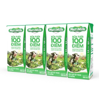 Lốc 4 hộp nutimilk sữa tươi 100 điểm - sữa tươi tiệt trùng có đường 180ml l4.stcd180sp - thương hiệu nutifood