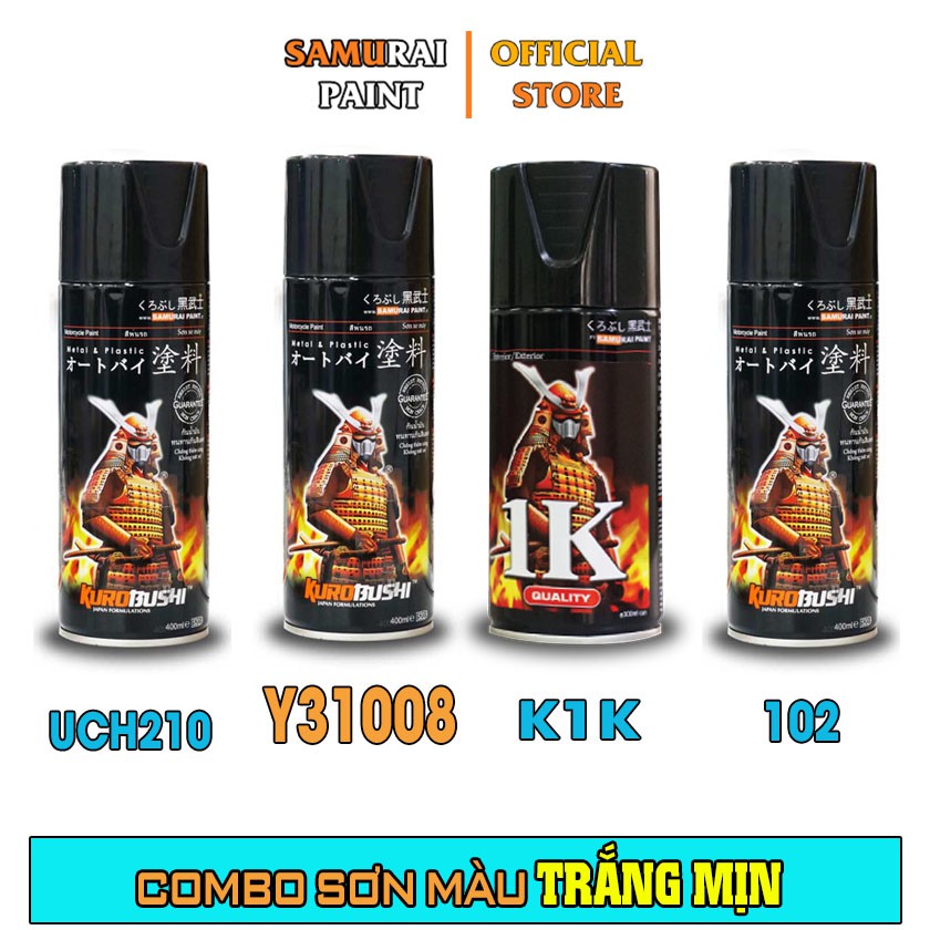 Combo Sơn Samurai Màu Trắng Mịn Chính Hãng (Y31008 - UCH210 - 102 - K1K - P800)