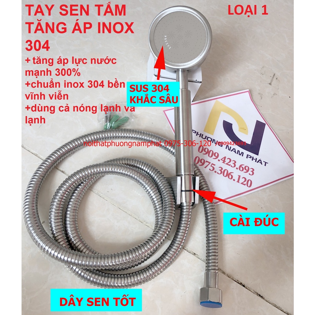 [HÀNG LOẠI 1 BAO ĐỔI MỚI 1 NĂM] BỘ Tay Sen Tắm Tăng Áp Cao Cấp nhất bằng 100% INOX 304 TS20 và dây inox 304