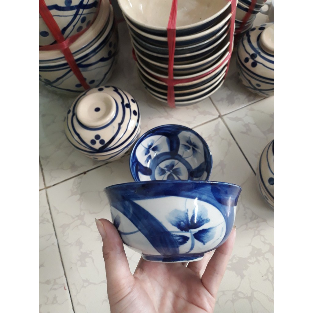 Chén sành mai xanh