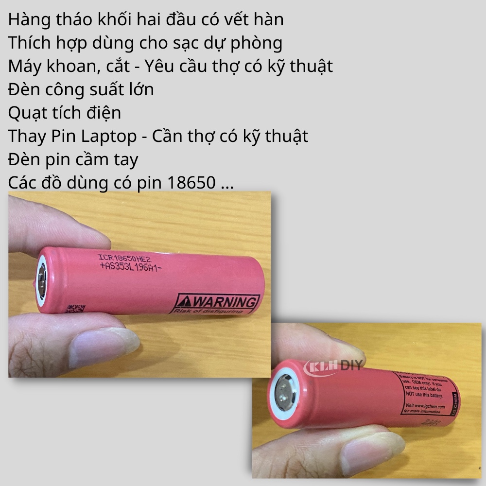 Cell pin 18650 cũ chính hãng LG HE2 dung lượng 2500mAh dòng xả cao 20A - KLH DIY