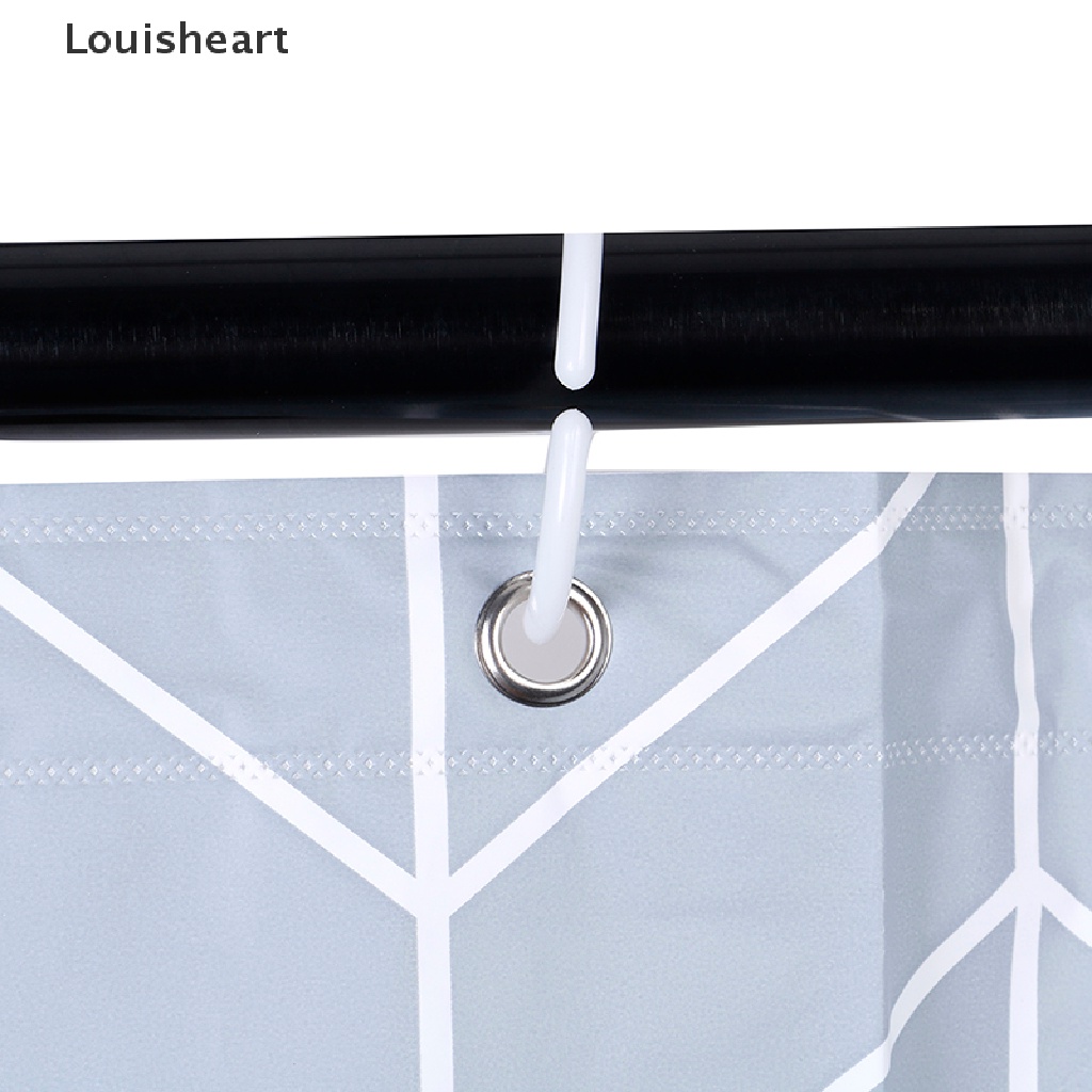 Louisheart Anti Mold Bathroom Supplies Extra Long PEVA Geometric Pattern Shower Curtain TFG
