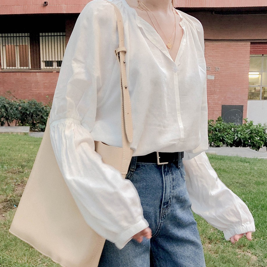 Áo sơ mi Peppermint 37124 tay dài cổ tròn màu trơn thời trang cho nữ