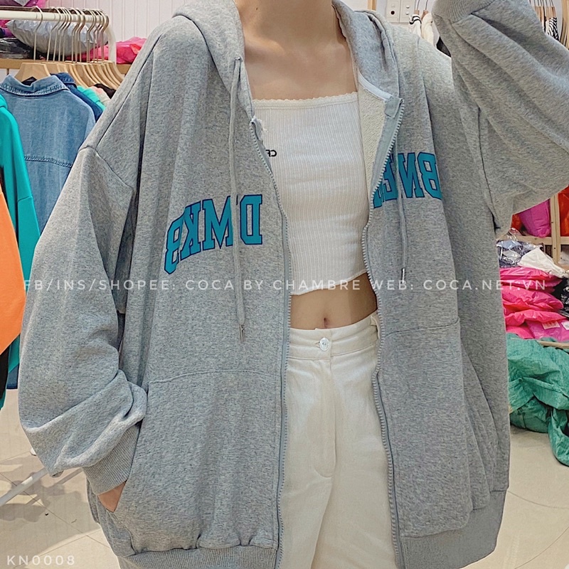 [KN0008] Áo khoác Hoodie zip nỉ da cá mỏng BNEM DMKB form rộng (Có sẵn/ảnh thật)