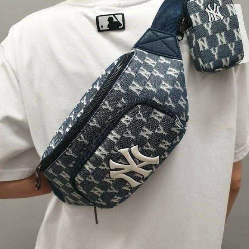 ✅ [ FELIX HÀNG 1:1 + CÓ VIDEO] Túi bao tử NY MLB Jacquard Monogram Hip Sack Blue - 3AHSM061N-50NYS