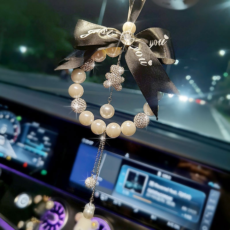 Dây treo trang trí gương chiếu hậu xe hơi đính ngọc trai cao cấp sáng tạo