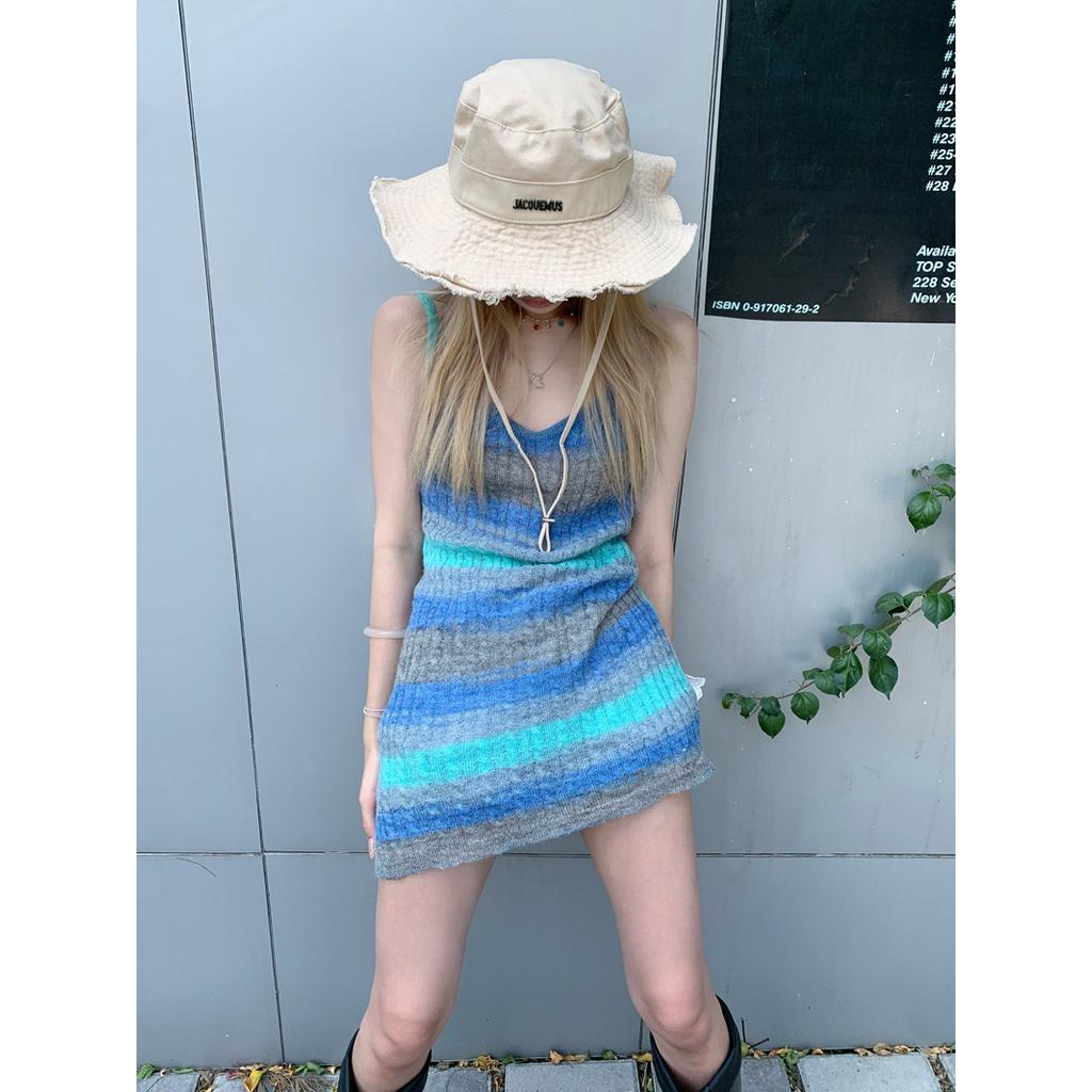 Váy Ngắn Dệt Kim Hai Dây Họa Tiết Kẻ Sọc Dành Cho Bạn Nữ 61505