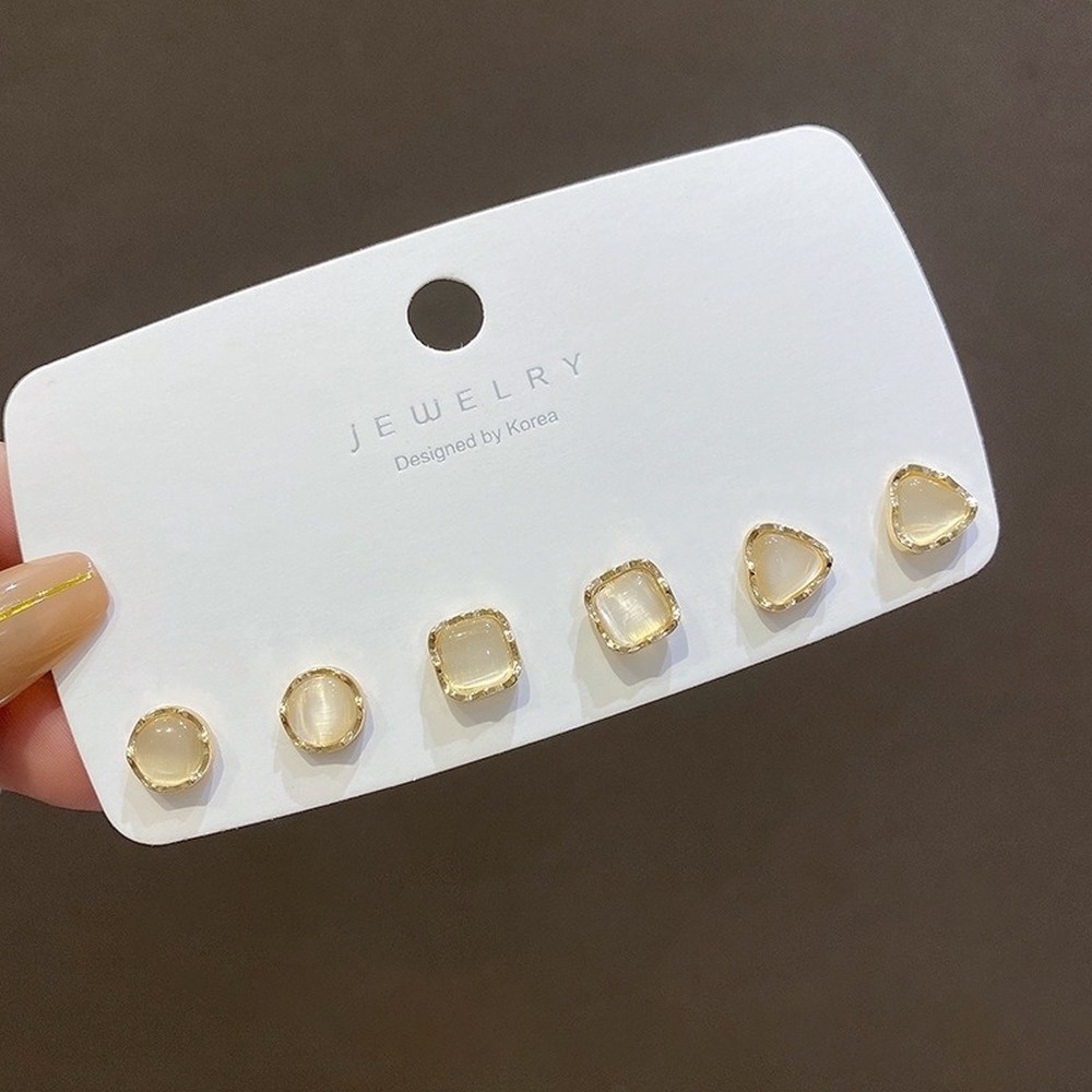 Set 6 Khuyên Tai Đá Opal Đơn Giản Thời Trang Hàn Quốc
