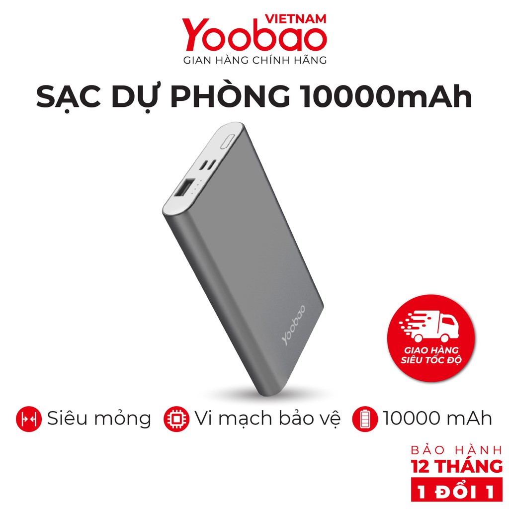 Sạc dự phòng 10000mAh Yoobao PL10 Polymer - Hàng chính hãng - Bảo hành 12 tháng 1 đổi 1