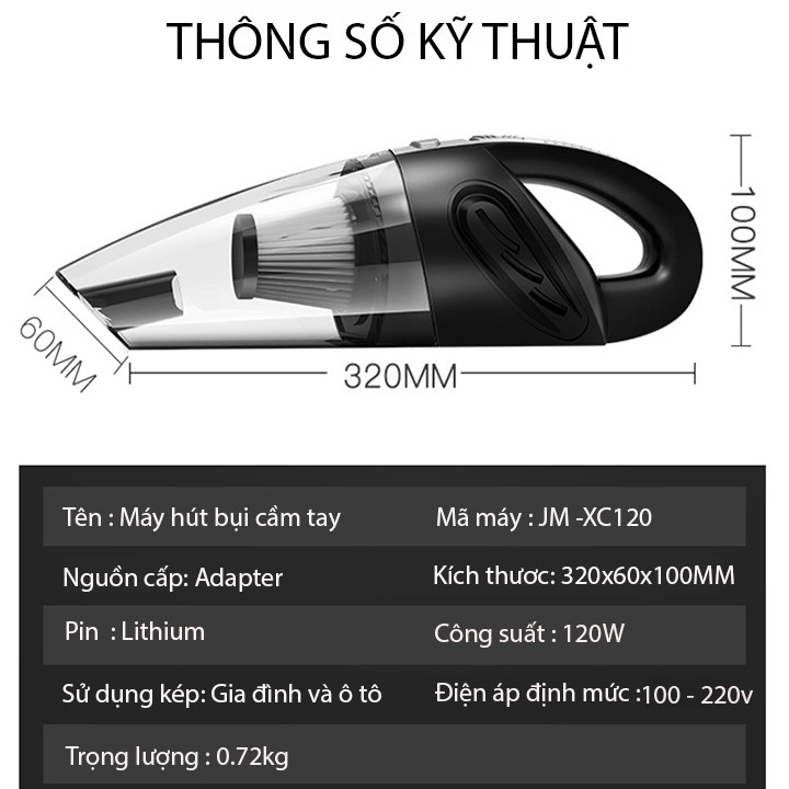 Máy hút bụi mini cầm tay không dây JM-CX120 bản adapter