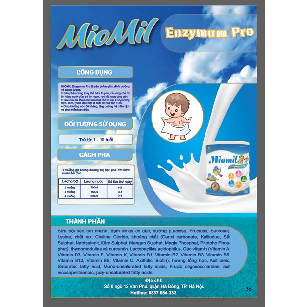 Sữa bột dinh dưỡng MIOMIL Enzymum Pro giúp trẻ tiêu hóa tốt, mau tăng cân - 900g