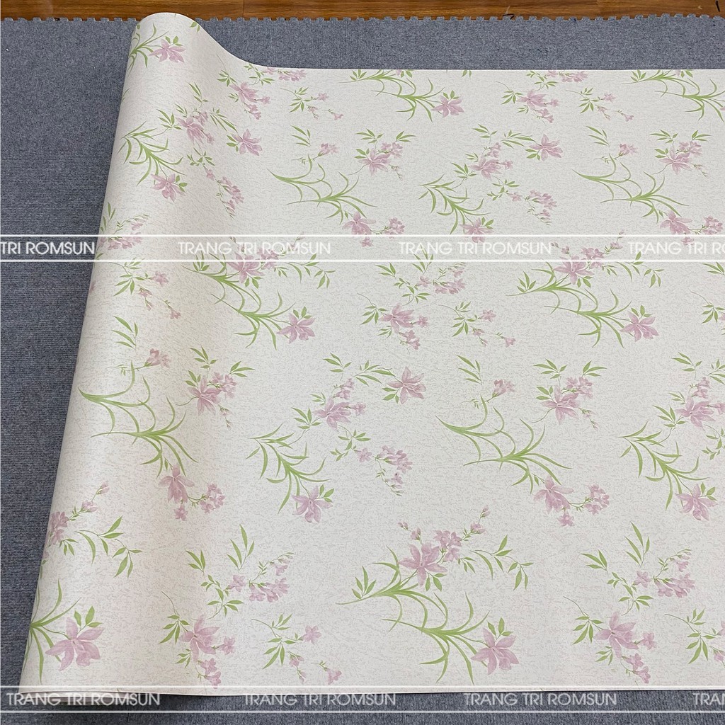 Giấy dán tường phòng ngủ chống thấm hàn quốc vintage, Decan trang trí tường quán ăn sang trọng hoa xanh hồng G13907