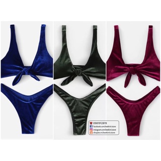 Bikini nhung buộc dây ngực - Đồ bơi 2 mảnh nhung sexy