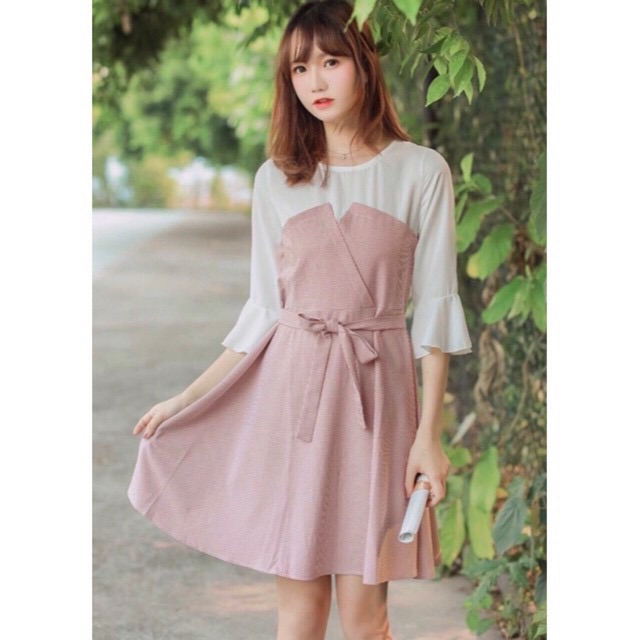 Đầm xoè caro tay loe MH
