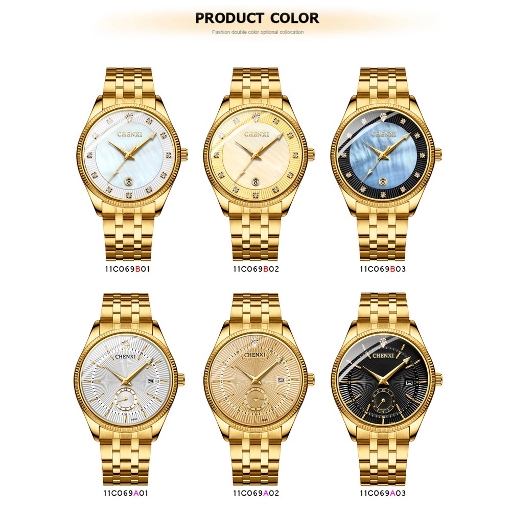 CHENXI Men's watch, 20 cm Stainless Steel Strap, Quartz Calendar Watch, Waterproof Dial, do not fade