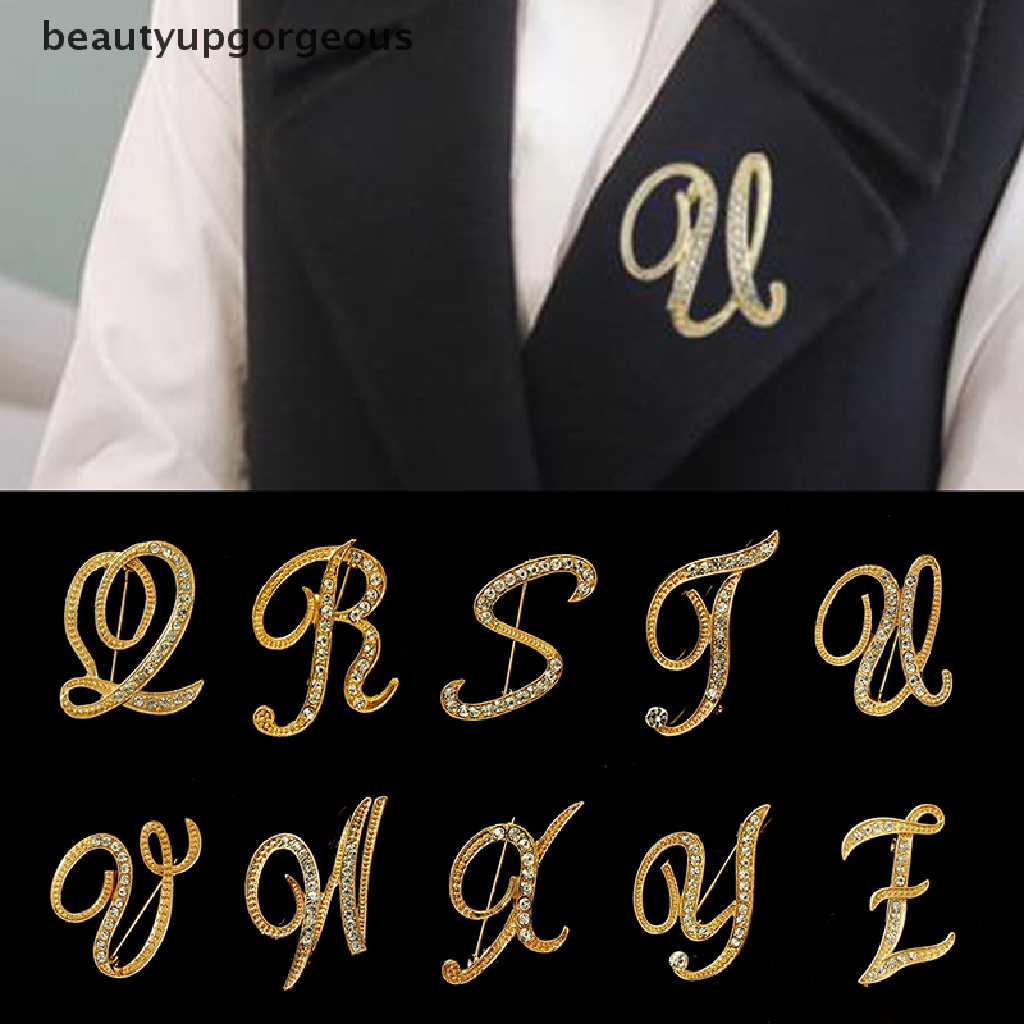 [Beautyupgorgeous] Trâm Cài Áo Hình 26 Chữ Cái Tiếng Anh Đính Kim Cương Giả Màu Vàng Cho Nữ
