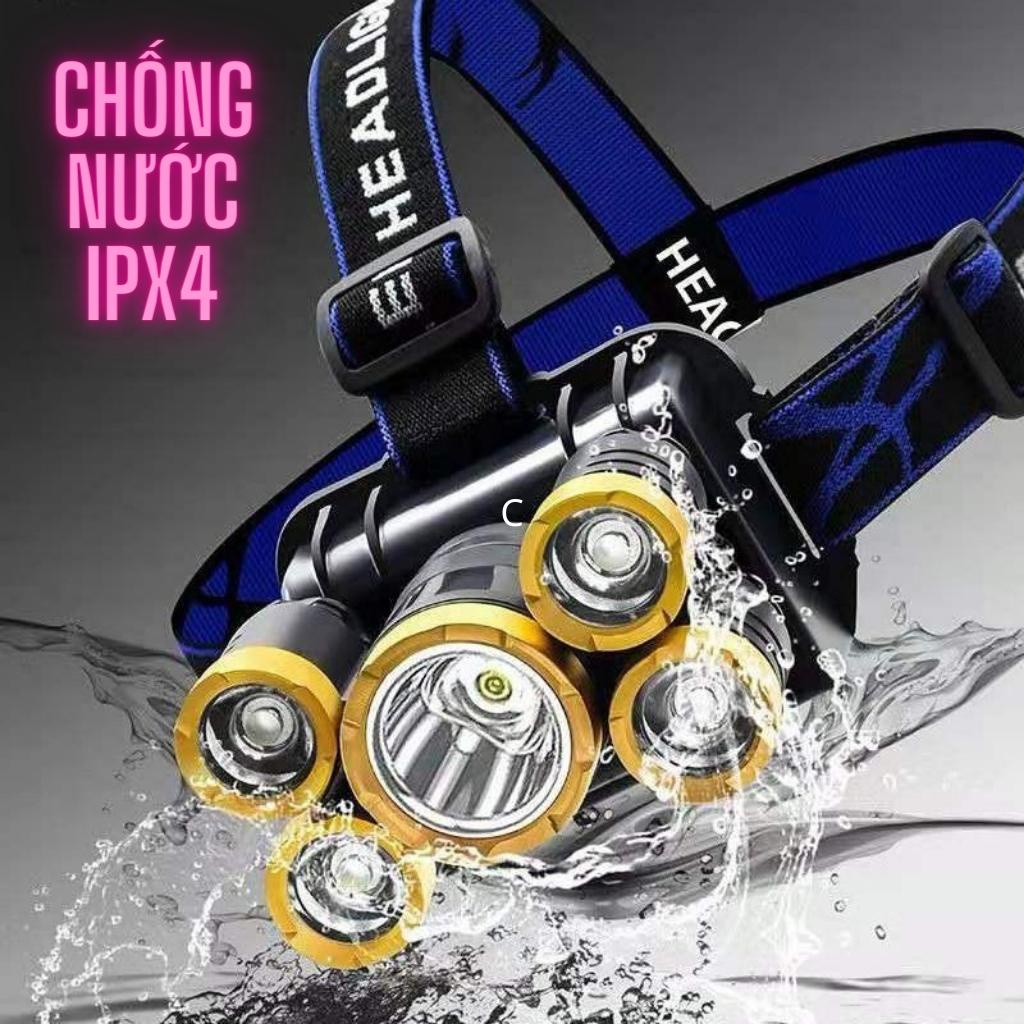 Đèn pin đội đầu mini siêu sáng 5 led Kèm dây đeo đầu, sạc USB 5V Pin Siêu Tiện Lợi