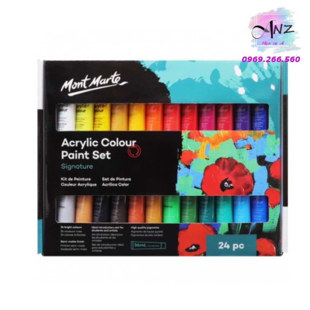 Set Màu Acrylic Mont Marte 18/24/36/48 màu x36ml vẽ lên vải, quần áo, giày