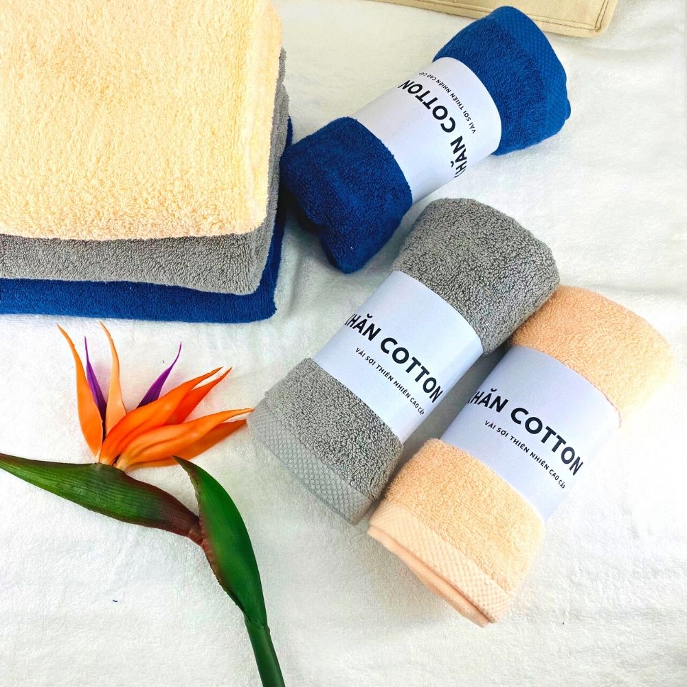 Khăn Mặt Cotton Cao Cấp Seashell Thiện Phú 35*80*125g, Khăn Lau Mặt Y755 Chất Bông Sợi Tự Nhiên Thấm Nước Tốt