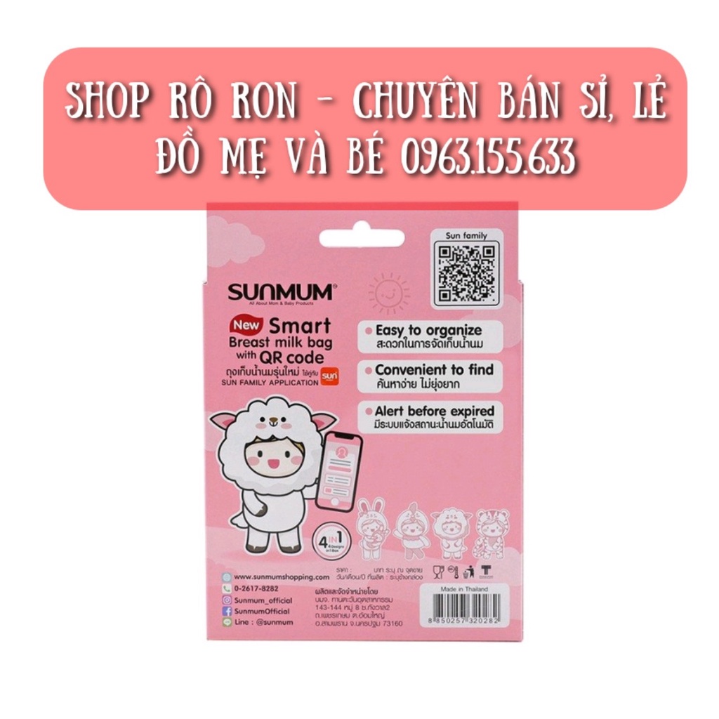 [Loại mới] Túi trữ sữa SUNMUM Thái - Hộp 50 Túi trữ sữa 250ml - Shop Rô Ron