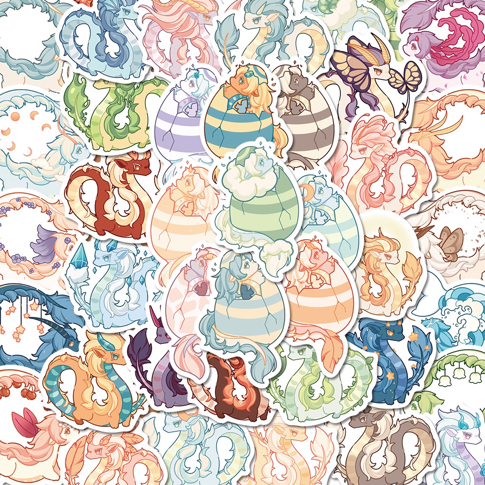 Bộ 50 Miếng Dán Trang Trí Laptop Chống Thấm Nước Hình Rồng Hoạt Hình Dễ Thương