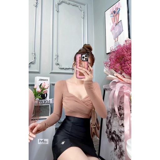 Áo Thun Croptop tay dài xoén ngực