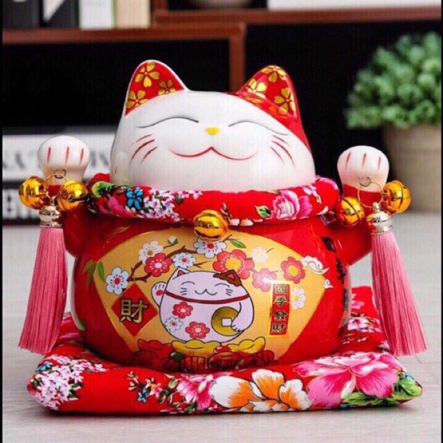 Mèo thần tài, mèo may mắn cao 25cm kèm đệm