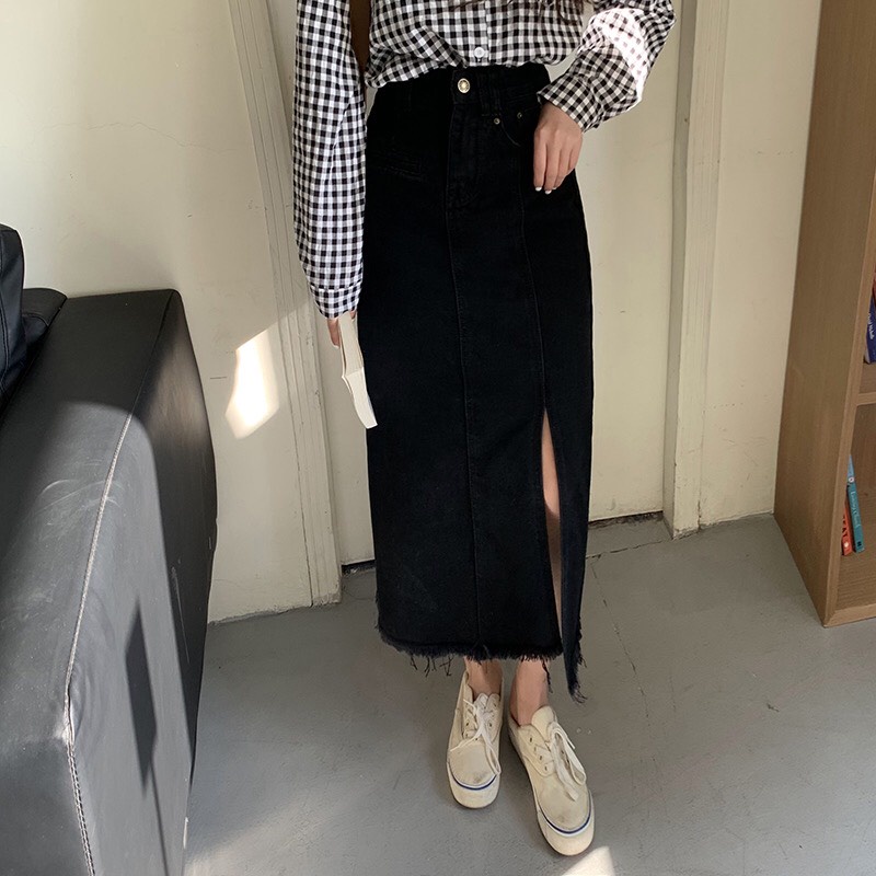 Chân váy cạp cao dáng dài phong cách Ulzzang_A11