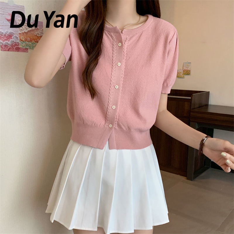 Áo Len Tay Ngắn Cổ Tròn Phong Cách Hàn Quốc Mới Cho Nữ