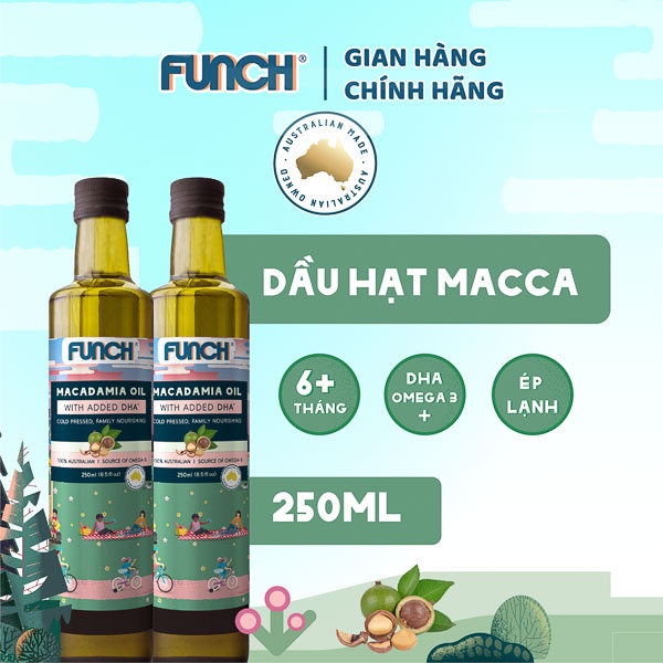 Dầu Hạt Macca  FUNCH Cho Bé Ăn Dặm 6 Tháng Tuổi  Úc Bổ Sung DHA Omega 3 Chai 250ml