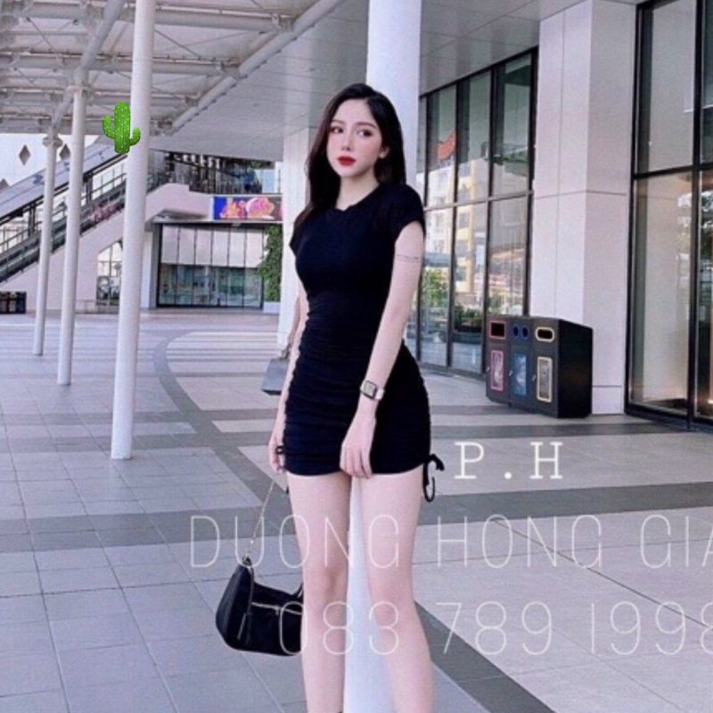 Đầm body tay ngắn rút dây 2 bên cao cấp (B.C)098J
