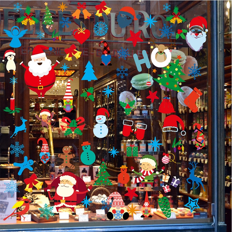 Bộ 4 miếng dán tường/cửa sổ hình ông già noel chống thấm nước