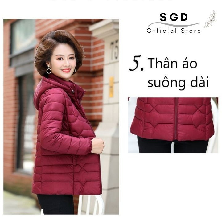 Áo phao nữ cao cấp thời trang trung tuổi  có mũ làm áo rét mùa đông, làm quà tặng mẹ, quà tặng chị gái sang trọng