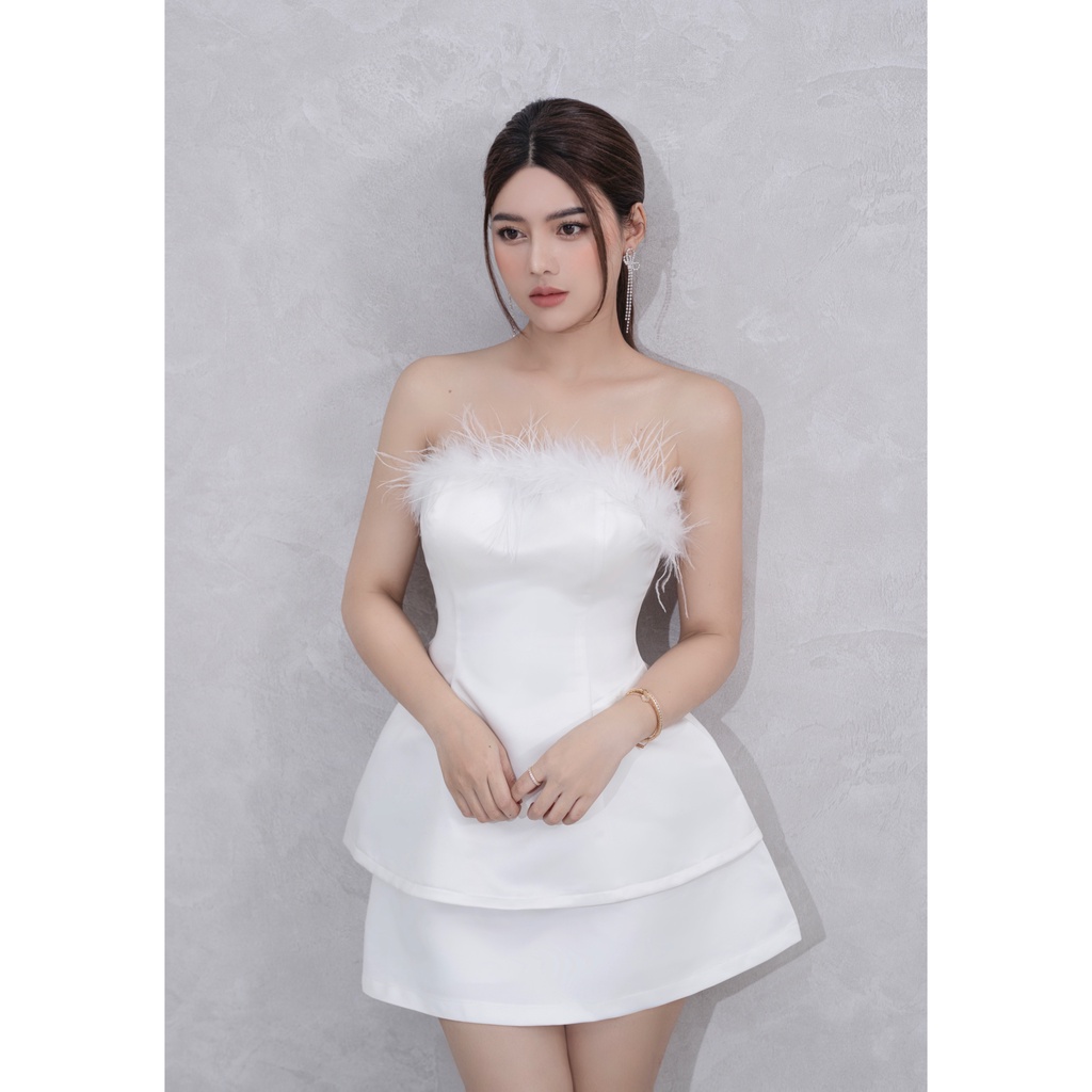 ÁO CÚP NGỰC ĐÍNH LÔNG SANG TRỌNG - COLLIN TOP và chân váy Mia Skirt