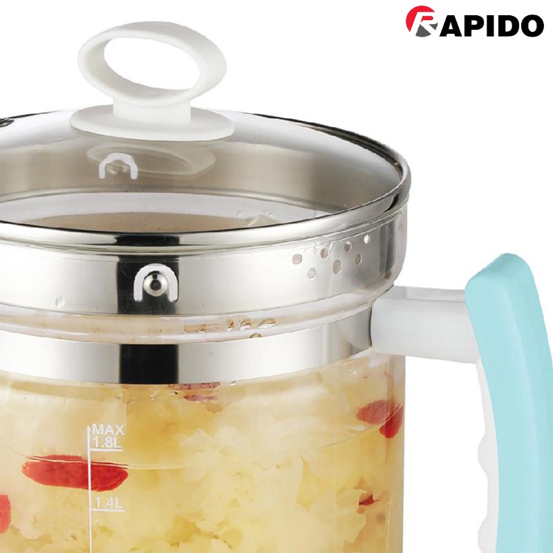 Ấm điện đa năng Rapido 1.8L - 12 chức năng nấu, chế độ hẹn giờ, thủy tinh chống sốc nhiệt