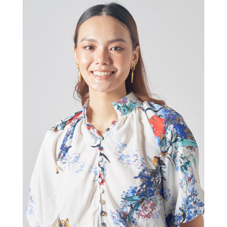Áo Kiểu Lụa Kem Hoa F2 Fashion &amp; Freedom AK466-KH