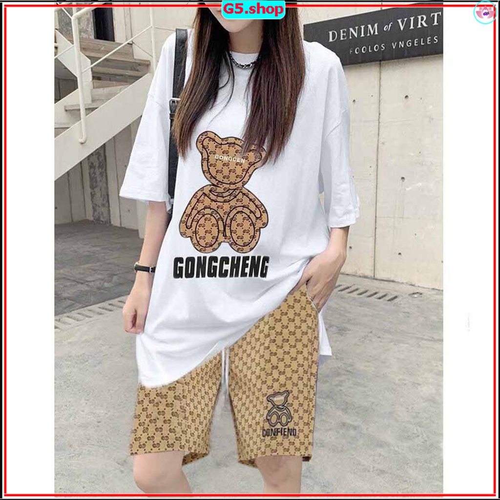 Bộ Thể Thao Mặc Nhà Đi Chơi - Nguyên Sét Đồ Quần Áo Đùi Cọc Tay Nữ Họa Tiết Gấu Mới Đẹp Mát Rộng Thoải Mái